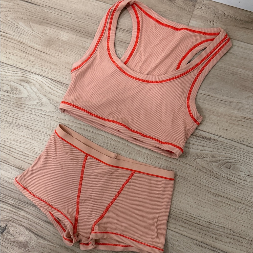 Women's Peach and Red Intimate Set